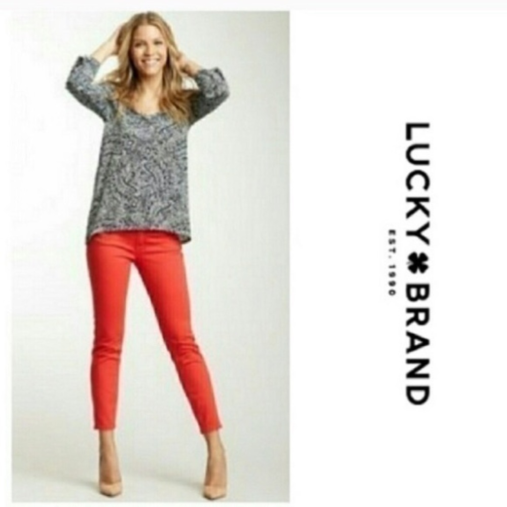 Lucky Brand Sweet n Crop Coral Red Jeans Capris